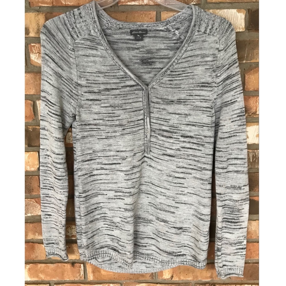 Eddie Bauer Women’s Half Button V-Neck Gray Sweater Size Small